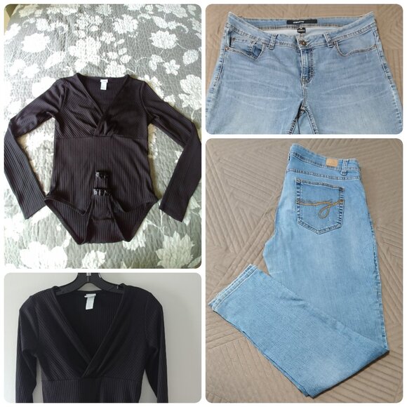 H&M Black Bodysuit, Med., with Jordache Faded Jeans Size 14, Bundle for - Picture 1 of 11